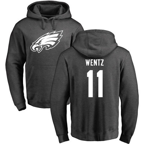 Men Philadelphia Eagles 11 Carson Wentz Ash One Color NFL Pullover Hoodie Sweatshirts